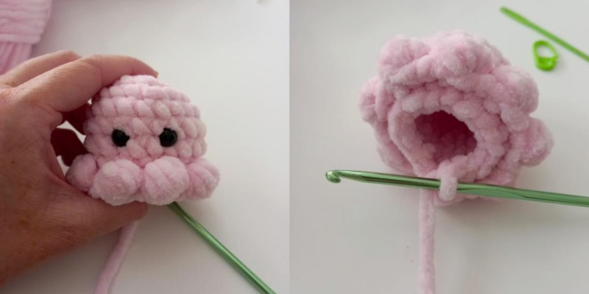 Háčkování chapadel chobotničky pomocí Puff stitch