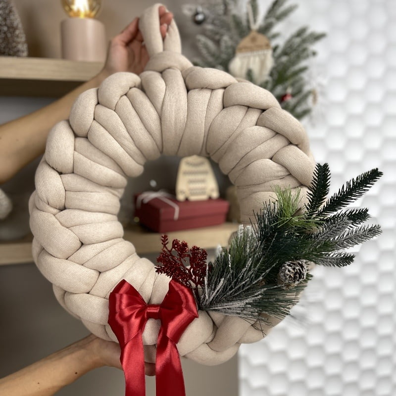 Vánoční věnec pletený z Fluffy příze