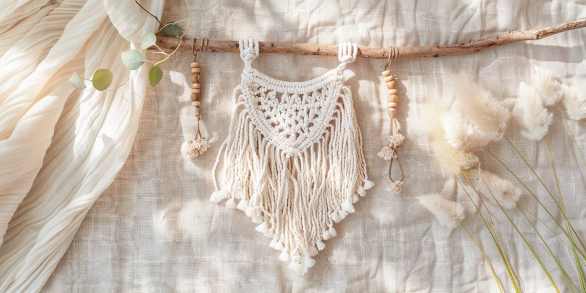 Závěsná dekorace z macrame šňůry Závěsná dekorace z macrame šňůry
