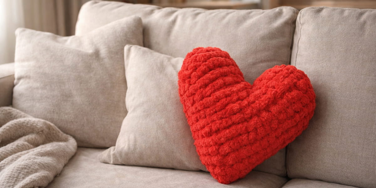 Pletené srdíčko rukama z chunky vlny – jednoduchý návod