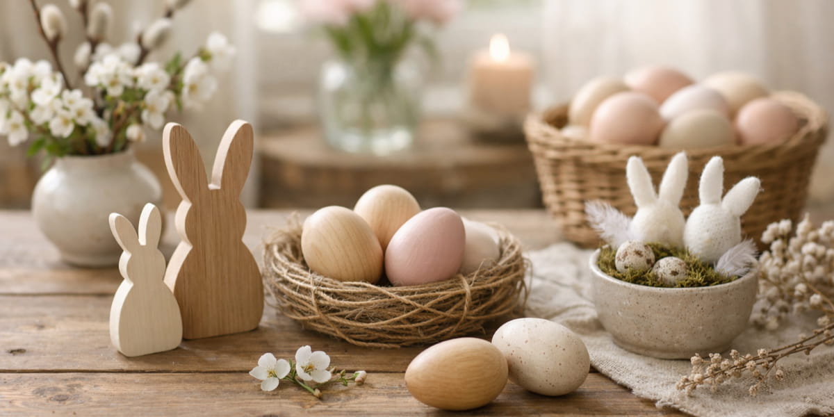 Ručně vyráběné velikonoční dekorace v jemném jarním stylu