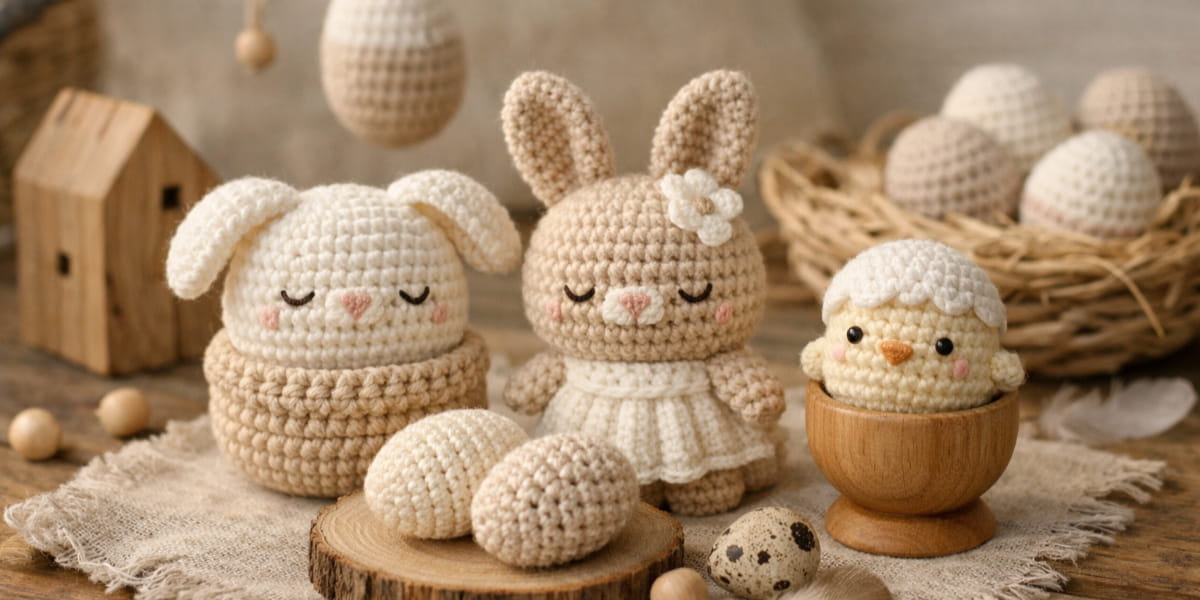 Háčkované velikonoční ozdoby – zajíček a vajíčko
