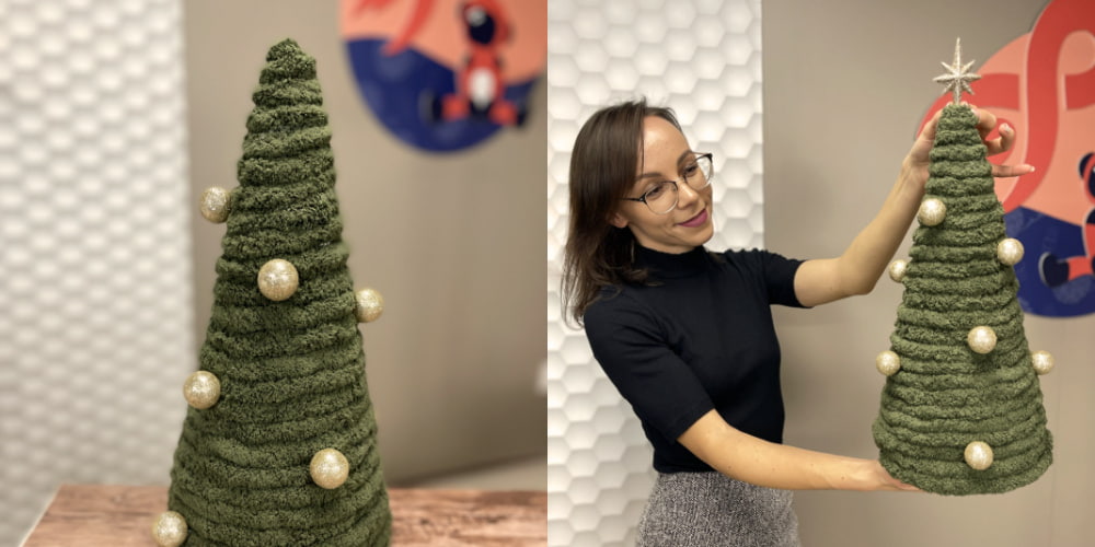 Vánoční stromeček z chunky příze Natana Cherry Dream