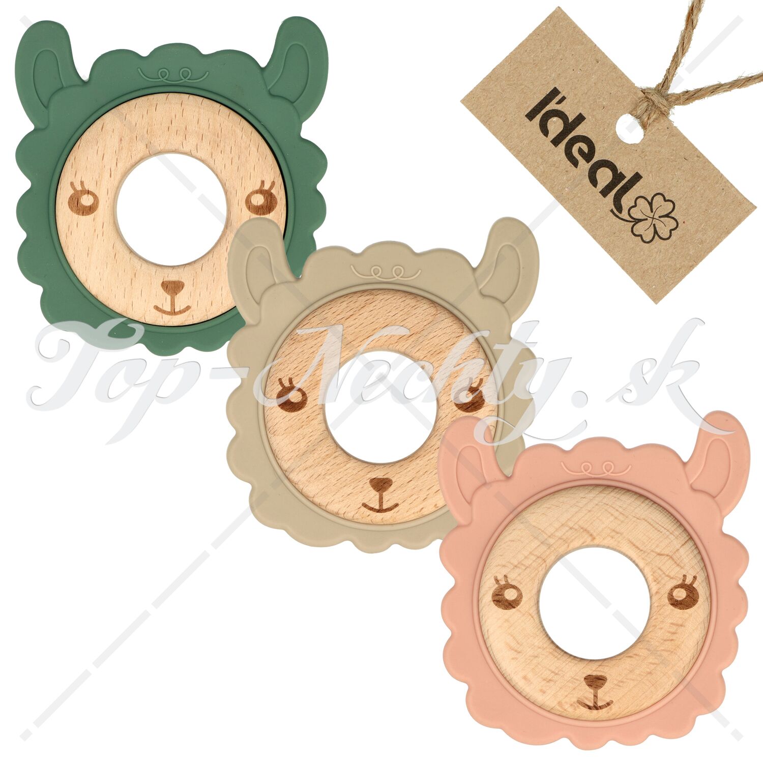 Ideal kousátko Ovečka ze silikonu a dřeva 9,3 x 10 cm 1 kus | Noezon.cz