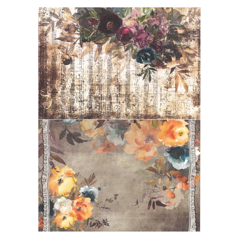 Akvarelové květiny s poznámkami a krajkou na decoupage A4