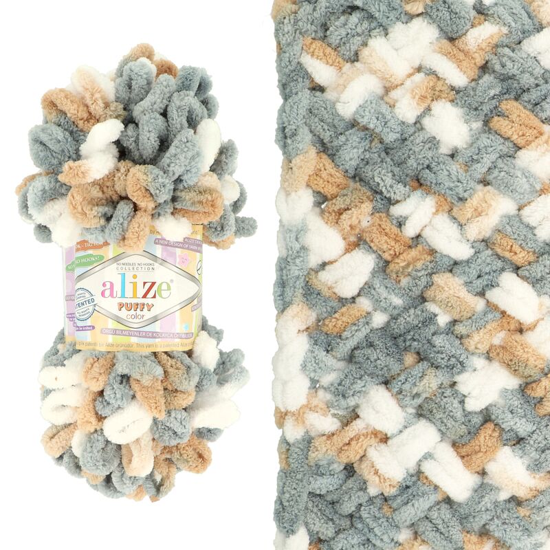 Alize Puffy More Color Lana Per Maglia Senza Aghi – 10 Gomitoli Da 150g – Colore 6265 Bianco-Grigio – Per Coperte, Cuscini E Sciarpe