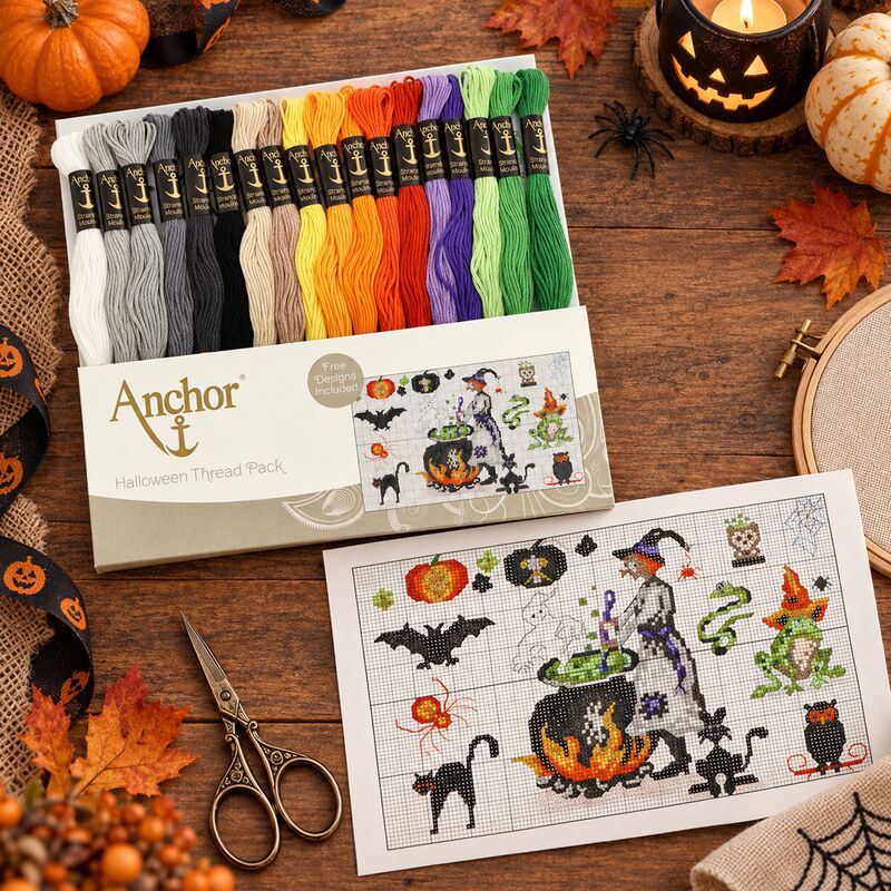 Sada 18 přízí pro halloweenskou výšivku Anchor
