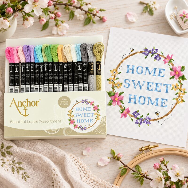Sada pastelových vyšívacích mulinek Anchor Home Sweet Home 16 + 2 ks