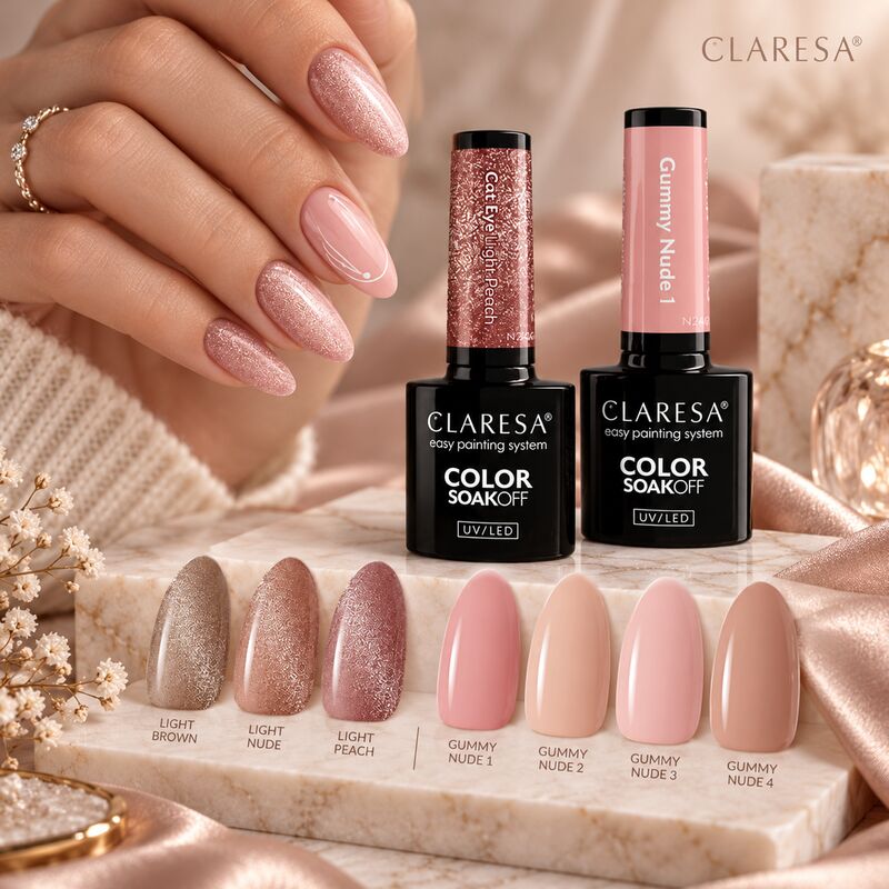 CLARESA hybridní gel lak Nude Glow 5g - různé