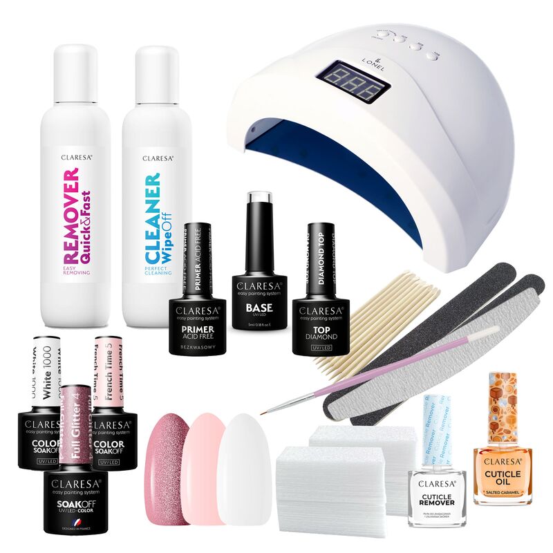 CLARESA NUDE Vánoční gel lak sada s UV/LED lampou 168W