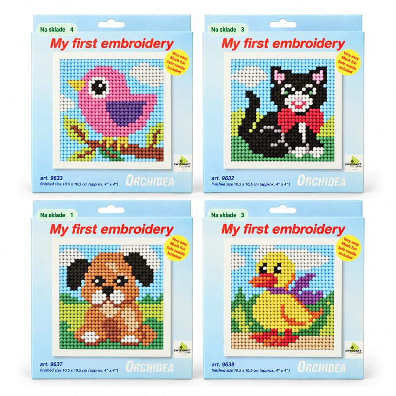 Dětské vyšívací sady 10,5 x 10,5 cm - různé motivy