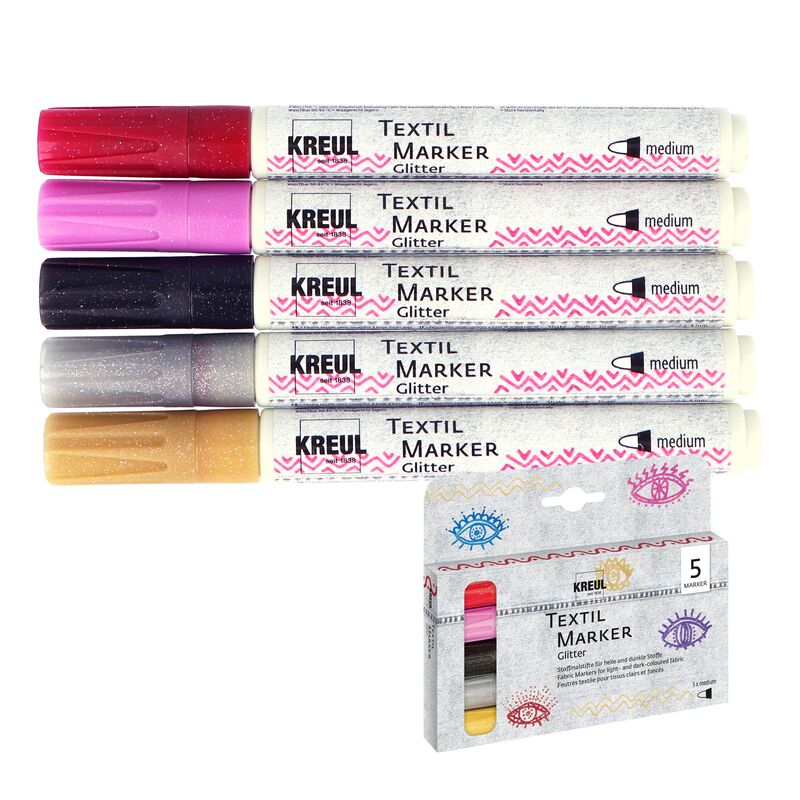Fixy na textil KREUL Glitter medium 5ks
