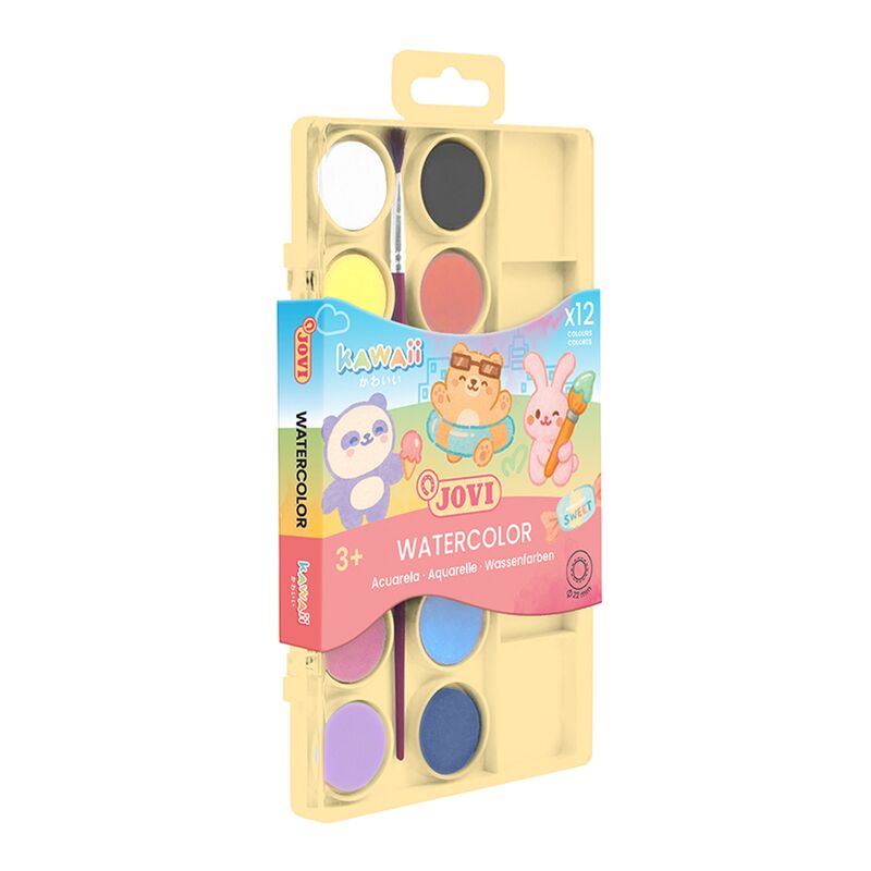JOVI Kawaii vodové barvy 12ks 22mm a štětec