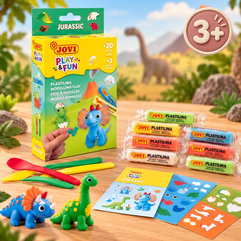 Kreativní sada s rostlinnou plastelínou JOVI Play&Fun Mini Jurassic – dinosauři