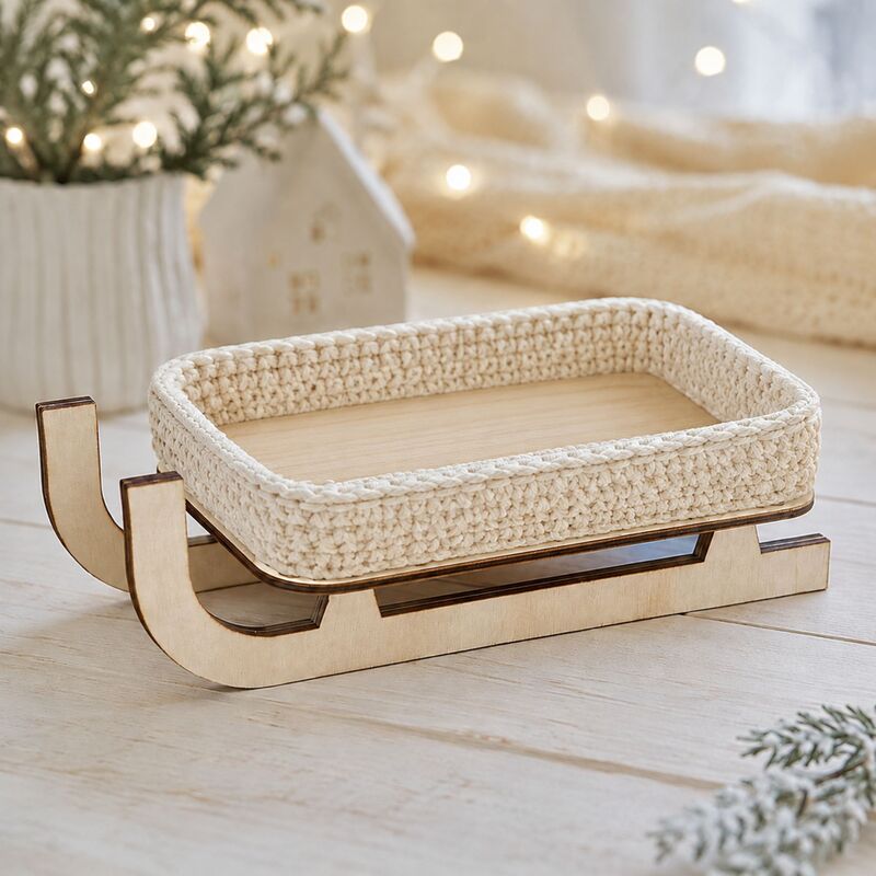 Natana dřevěné sáně na obháčkování – vánoční košík 22cm