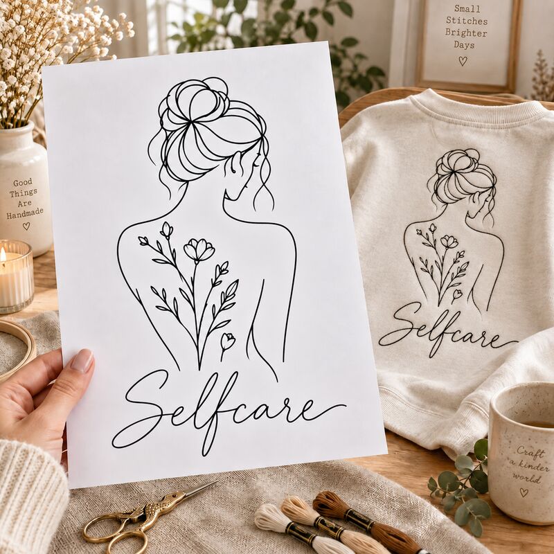 Předtištěná předloha pro line art vyšívání – Selfcare