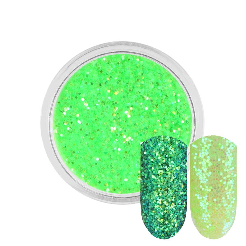 Neonově zelený třpytivý prášek Rossart 0,4mm 3ml