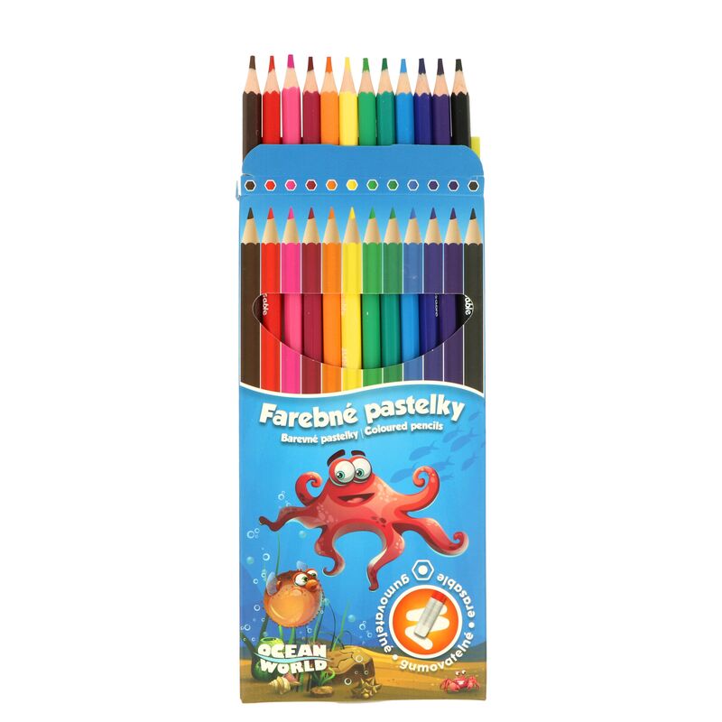 Šestihranné pastelky Ocean World s gumou 12ks