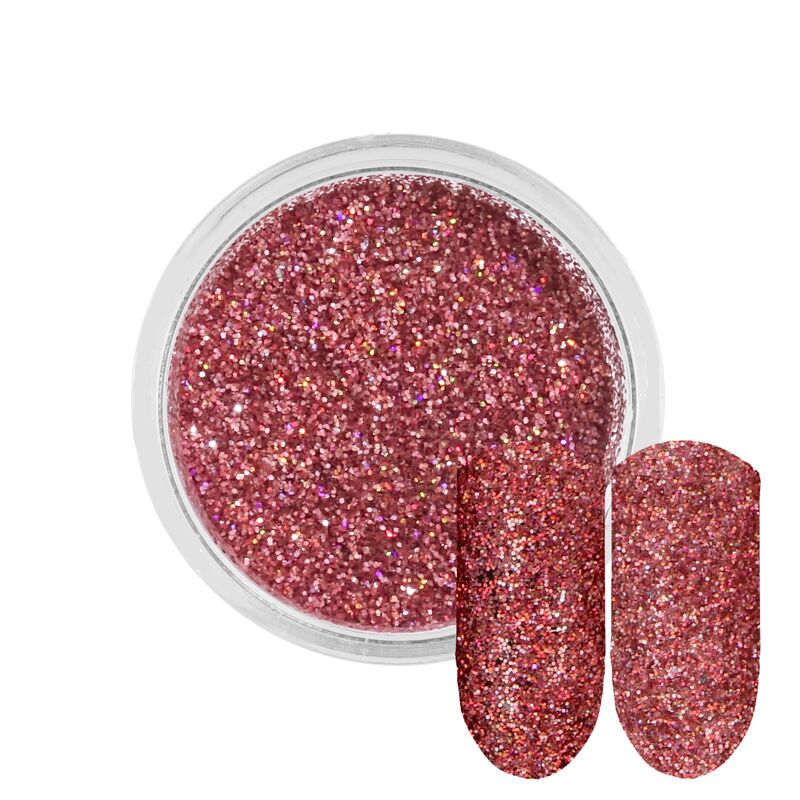 Růžový holografický třpytivý prášek Rossart 0,2mm 3ml