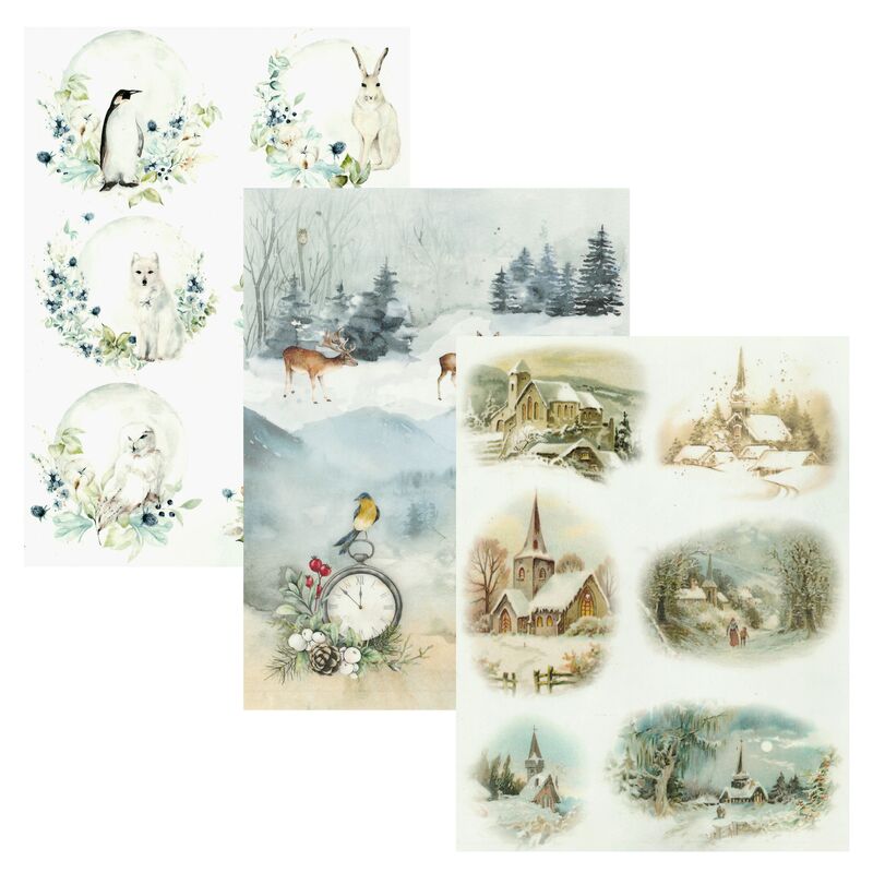 Rýžový papír na decoupage, zimní A4 - různé vzory