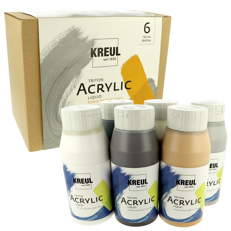 Sada akrylových barev Kreul TRITON 6x750ml základní a neutrální barvy