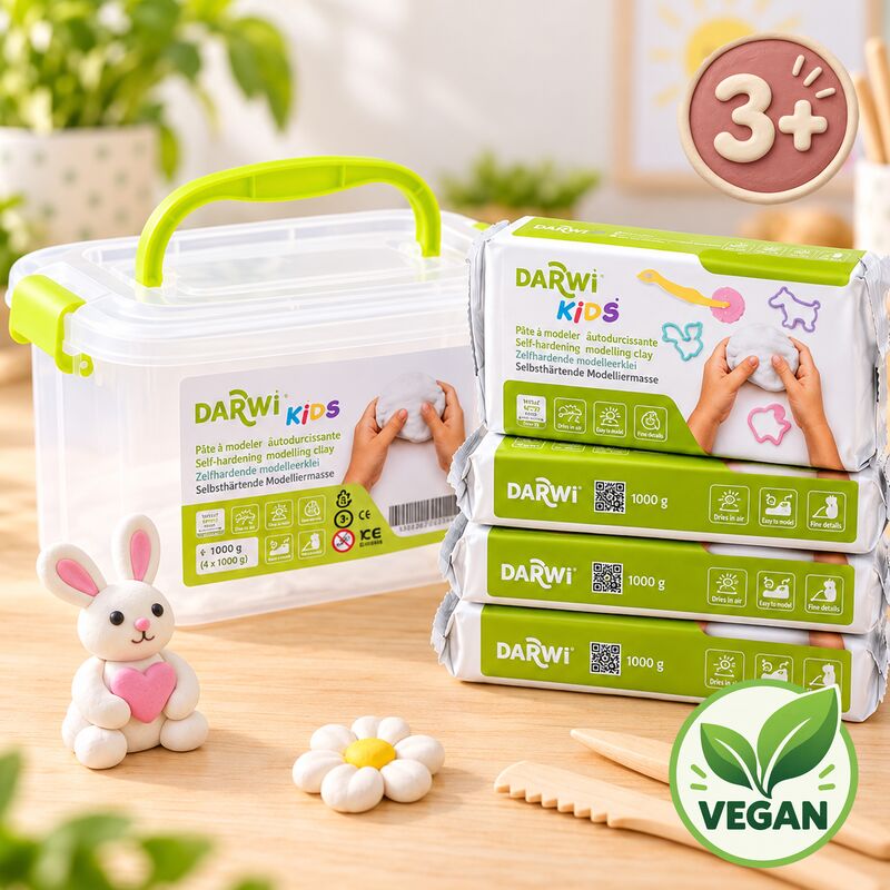 Samotvrdnoucí modelovací hmota pro děti Darwi Kids 4 × 1 kg – bílá