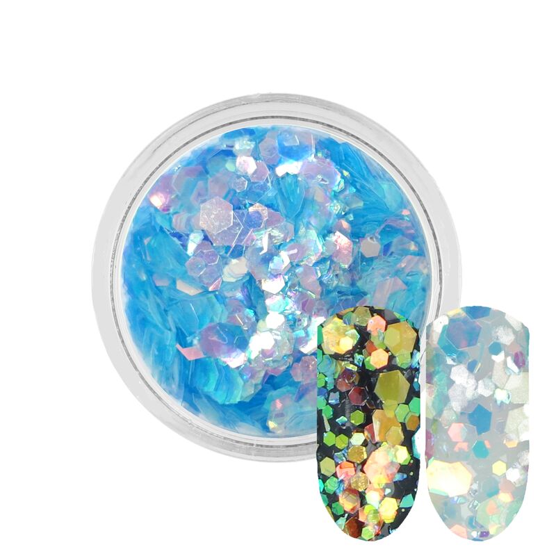 Světle modré holografické glitry Rossart 3ml