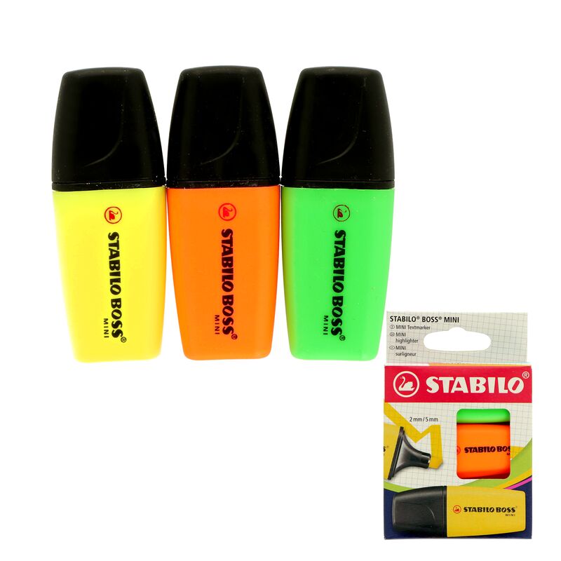 Zvýrazňovač Stabilo Boss Mini 3ks žlutý, oranžový, zelený